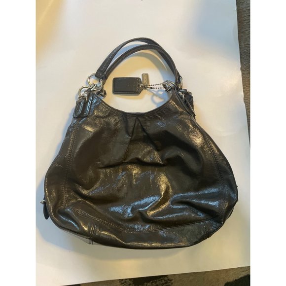 Coach Black patent Leather Handbags with Three Compartments /Pleated Front/Silve - Picture 8 of 13